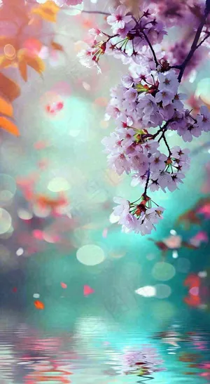 春天枝条上开满花朵，春分摄影图