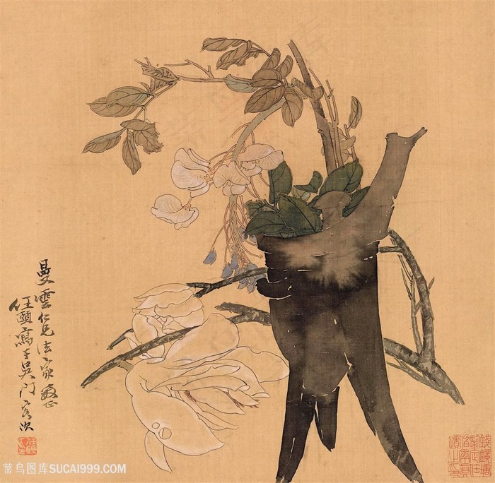 中式花卉树枝装饰画