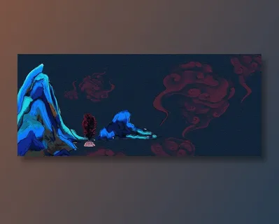 手绘远山大气国潮风展板背景 118