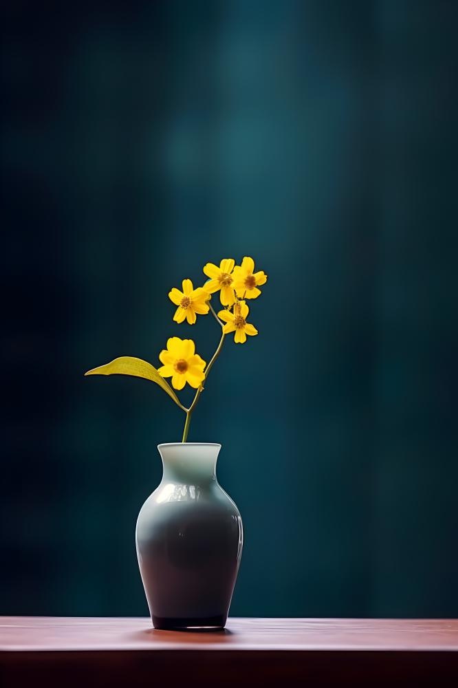 花瓶黄色花朵古典背景
