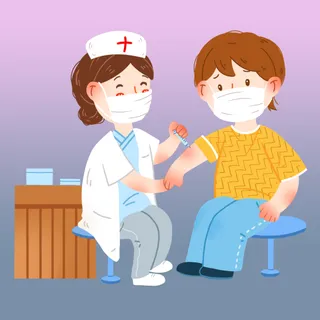 医生护士给男孩接种疫苗
