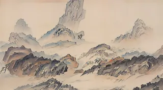 大气写意中国传统工笔画山水插画壁纸-悬石
