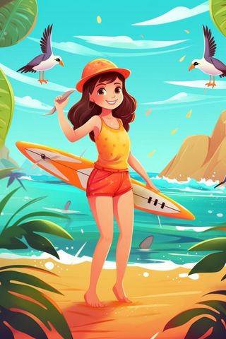 冲浪板女孩海边游泳背景