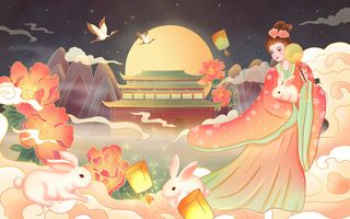 国潮风中秋节插画海报背景