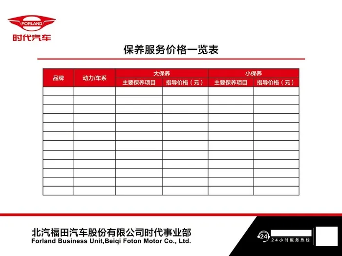 保养服务价格一览表psd模版下载