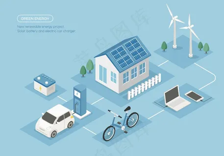 矢量绿色环保新能源电动汽车插画