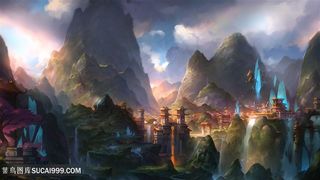 宏大城市中国风CG原画绘画图片