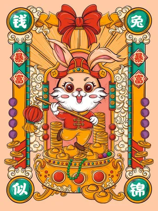 2023兔年春节钱兔似锦海报背景