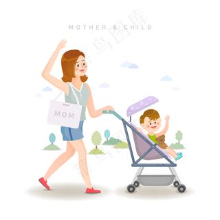 亲子时光插画ai矢量设计素材带娃矢量插画