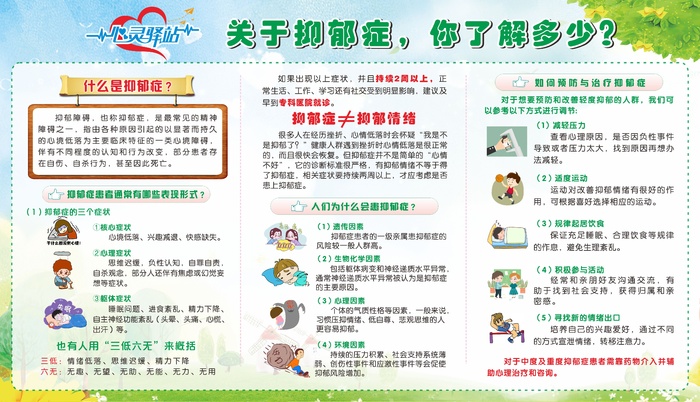 学生心理健康展板抑郁症宣传展板卡通cdr矢量模版下载