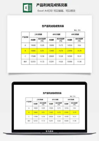 产品利润完成情况表excel模板