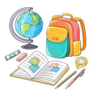 开学季卡通文具元素书包地球仪美术用品