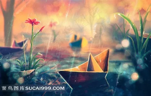 漂流的纸船手绘花