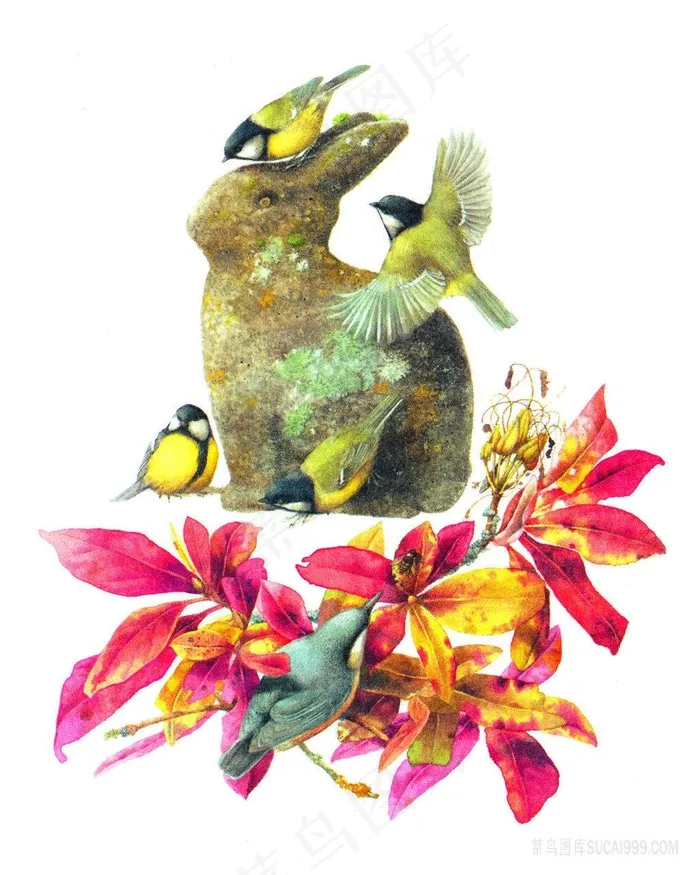 花卉飞鸟高清油画