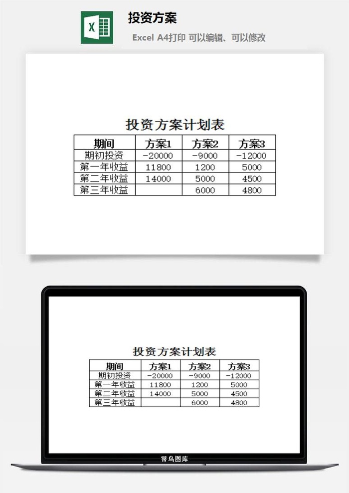 投资方案财务行政EXCEL模板