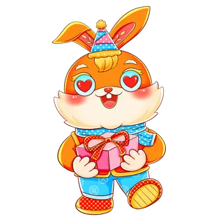 国潮兔年春节新年抱礼物礼盒的兔子元素免扣