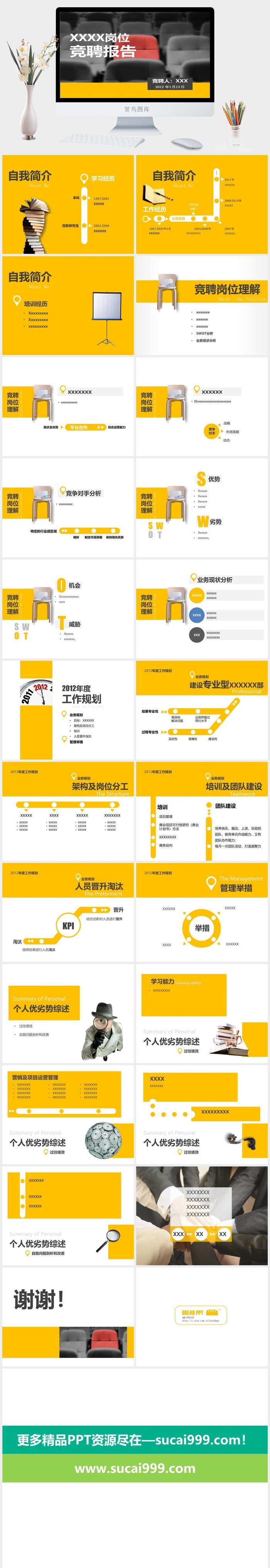 商务欧美扁平汇报通用类PPT模板