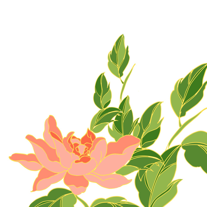 手绘国潮中国风古典牡丹花国花花卉装饰图案PSD设计素材