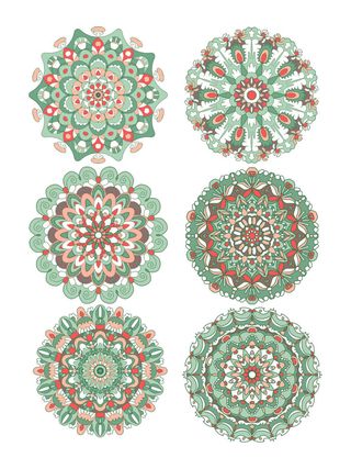 中国风古典民族风手绘曼陀罗花纹圆形插画AI矢量装饰图案PSD素材