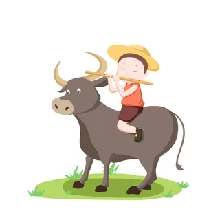 清明清明节卡通牧童和牛