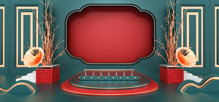 中国风国潮电商促销首页海报C4D背景图3D场景立体设计PSD素材模板