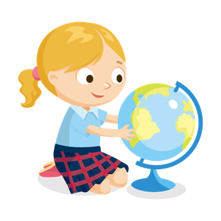 地球仪 卡通女孩