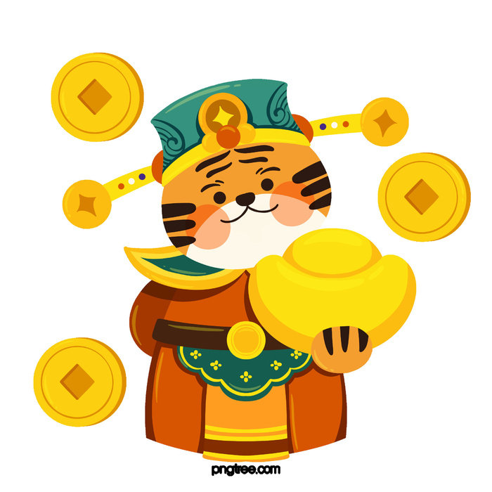 2022虎年吉祥物卡通公仔小老虎形象设计福字元素手绘插画psd素材