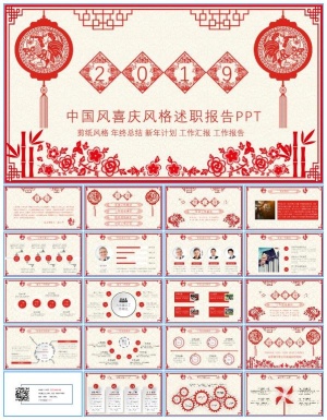 喜庆剪纸中国风新年主题述职报告ppt模板预览图