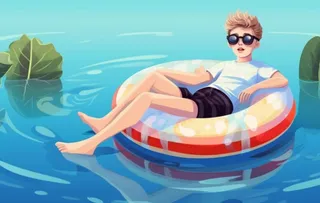 游泳池里游泳圈的孩童背景