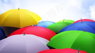 蓝天白云彩色雨伞高清背景图片