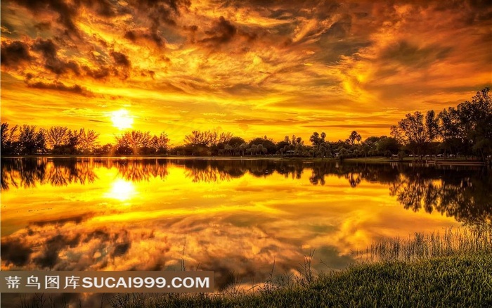 唯美湖泊和太阳素材图片