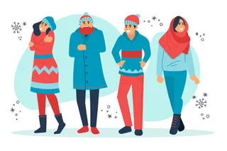 冬天服饰服装冬装穿冬装保暖冬季卡通人物男女装Ai矢量图片素材