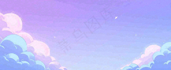 天空紫蓝色渐变云朵云层浪漫手绘插画