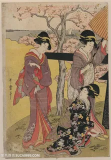 高清浮世绘大树女人装饰画