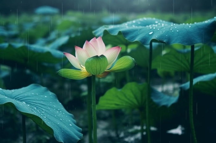 雨天荷花荷叶唯美背景(1344x896)