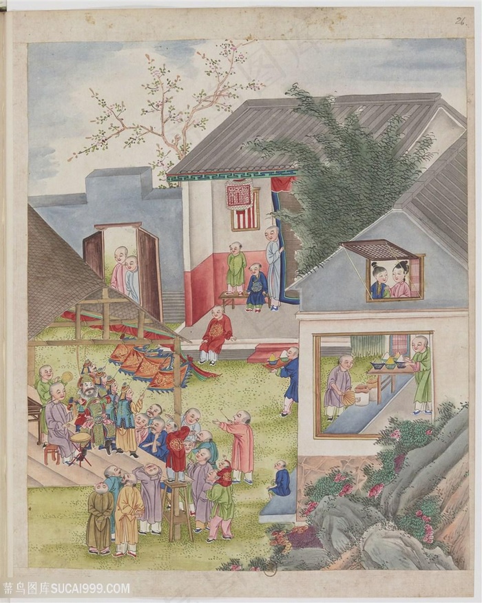 清朝花鼓戏古代制茶茶艺场景绘画图片