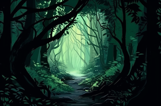 幽暗玄幻的森林插画背景