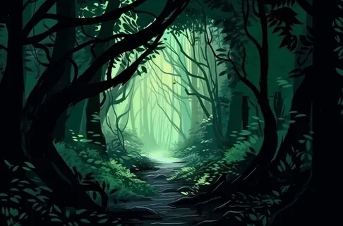 幽暗玄幻的森林插画背景 幽暗玄幻的森林插画背景