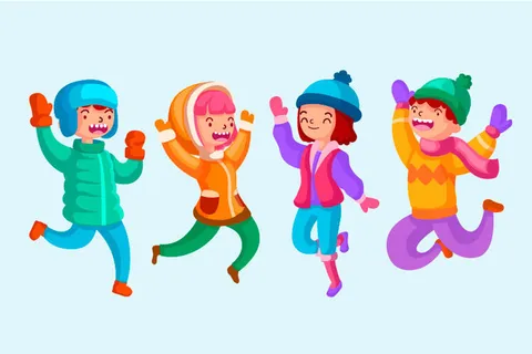 冬天服饰服装冬装穿冬装保暖冬季卡通人物男女装Ai矢量图片素材