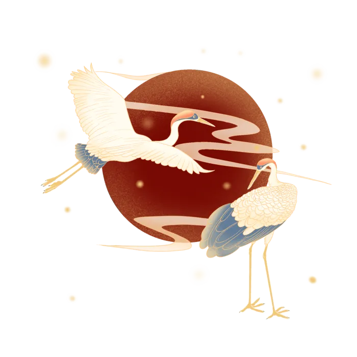 国潮仙鹤插画免扣素材设计素材