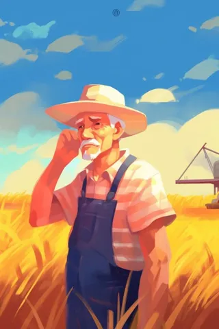 秋季丰收金色麦田农民伯伯插画背景