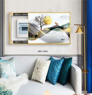 大气时尚家居室内装饰场景客厅沙发卧室床铺电表箱壁画背景图背景效果图现代