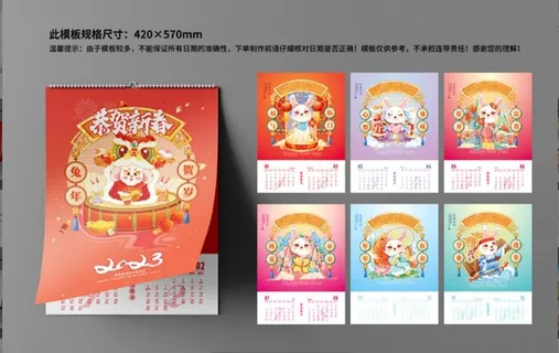 2023日历新年台历模板新年日历兔年日历挂历420×570mm-4