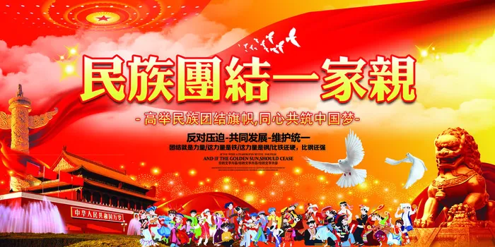 中国风民族大团结中国梦公益海报展板PSD设计素材模板psd模版下载