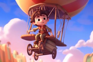 乘坐热气球滑翔粉紫云彩人物动画背景