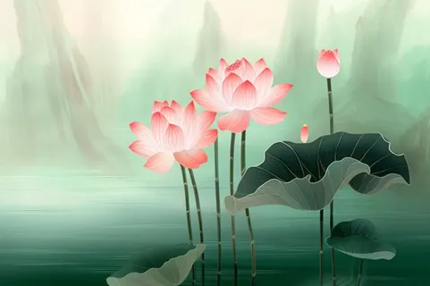 简约大气意境绿色荷花背景