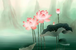 简约大气意境绿色荷花背景