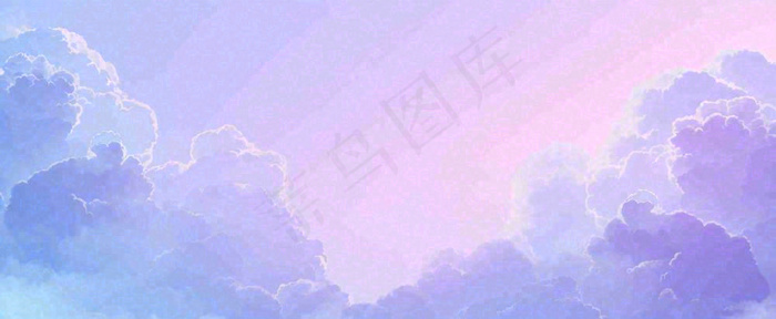 天空紫蓝色渐变云朵云层浪漫手绘插画(1712x704)