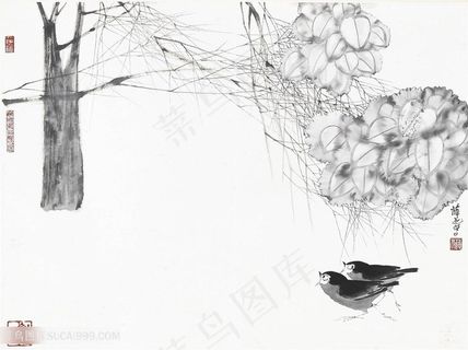 薛亮水墨风景画水墨树鸟艺术挂画