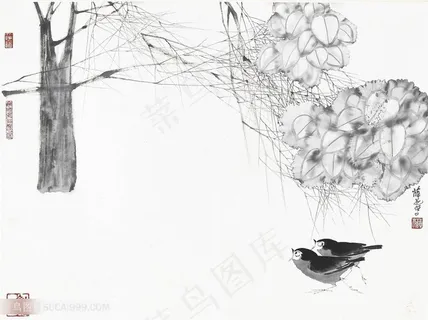 薛亮水墨风景画水墨树鸟艺术挂画